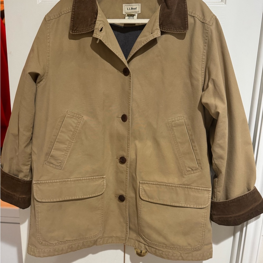 L.L. Bean Women's Tan Chore Coat Corduroy Trim Barn Jacket